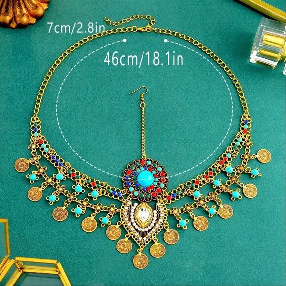 Gold Head Chain Egyptian Jewelry Women Blue Gem Noble Mysterious Accessory main image 6